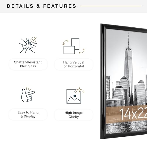 MCS Trendsetter 14x22 Poster Frame Black High-Gloss, Vertical & Horizontal Wall Hanging Large Picture Frame for Photos, Posters & Art Prints (2-Pack)