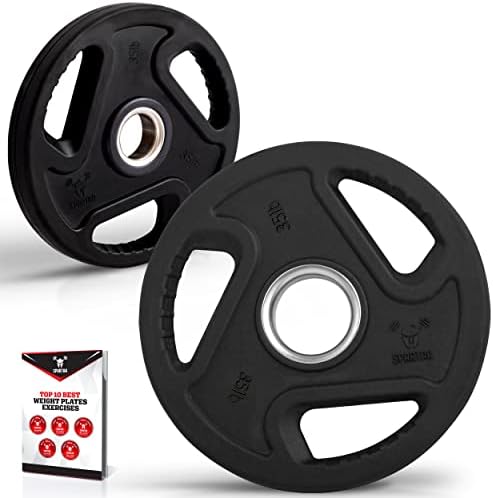 Spartaa Rubber Weight Plate - Olympic Grip Plate in Pairs or Single for Strength Training, Weightlifting and Bodybuilding, Solid Cast Iron Weight Plates for Barbell (35 pounds (2pcs))
