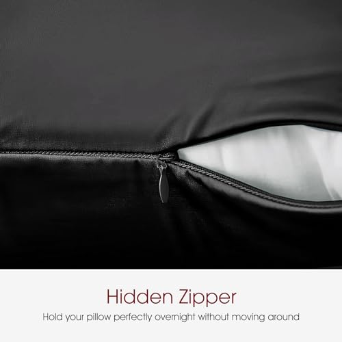 Image of 100% Silk Pillow Cases 2 Pack Queen Size Mulberry Silk Pillowcase for Hair and Skin Set of 2 Highest Grade 6A Silk Soft Breathable Cooling with Hidden Zipper, Black