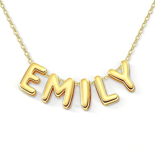 Ajiangwu Personalized 3D Bubble Letter Necklace,18K Gold Plated Custom Name Necklace with A-Z Initial Necklaces Mothers Day Gifts for Women Mom