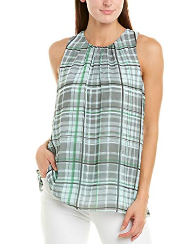 Vince Camuto Womens Sleeveless Plaid Shades Blouse Light Seaglass MD