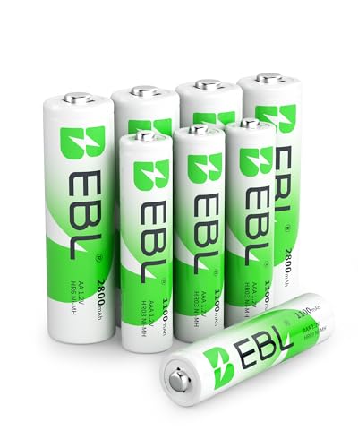 EBL AA AAA NiMH Rechargeable Batteries Set 4 x 2800mAh AA Battery bundle with 4 x 1100mAh AAA Battery