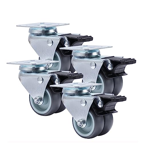 Roulettes pivotantes de 5 cm lot de 4 kit de roue caoutchouc avec frein pour chariot établi