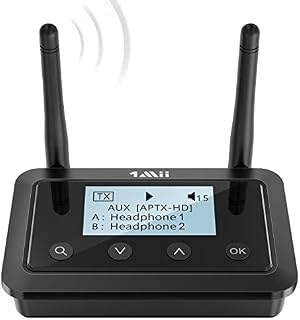 1Mii B03+ Bluetooth 5.0 Transmitter Receiver for TV Home Stereo w/LCD Display, Long Range Bluetooth Audio Adapter for HiFi, aptX Low Latency & HD for 2 Headphones TWS, Soundbar PassThrough