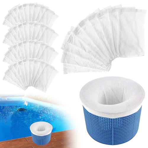 PRITOK Lot de 50 chaussettes de skimmer de piscine - Réutilisables - Pour filtre de surface - Pour enlever les feuilles et la saleté