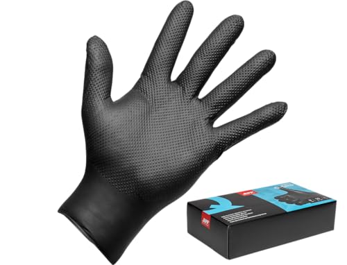 APP Quartz Q-GRIP Gants jetables en nitrile ultra épais 8 mil | Texture diamant antidérapante | Sans poudre, manchette roulée | Haute protection chimique,...