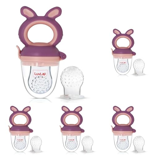 Image of LuvLap Silicone Food /Fruit Nibbler with Extra Mesh, Soft Pacifier /Feeder, Teether for Baby, Infant, Bunny Violet & Pink (Pack of 5)