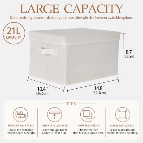 Image of WUIKE Fabric Storage Bins with Lids, Decorative Boxes, Beige, Large, 3-Pack