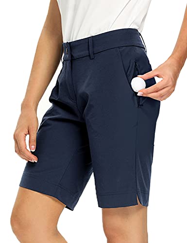 Hiverlay Womens Golf Shorts Bermuda Shorts Quick Dry Hiking Shorts UPF 50+ Stretch Lightweight Cargo Shorts with Zippered Pockets Deepblue-m