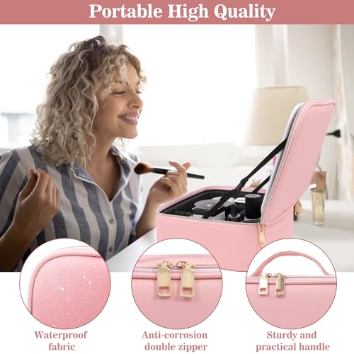 Makeup Case with LED Mirror,Makeup Organizer Bag Travel Makeup Case Large Makeup Bag With Rechargeable Mirror 3 Color Lights Detachable Mirror for Women Beauty Tools Accessories（Pink）4