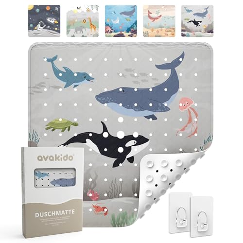 avakido® Duschmatte rutschfest Kinder - 100% BPA frei Inklusive 2 Haken...