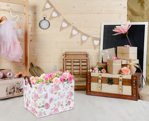 Image of Rose Pink Baby Basket Nursery Baskets Girl Baby Storage Bins Rectangular Cute Kids Toy Storage Bin Organizer Book Shelf Basket Rose Room Decor(Pink Rose)