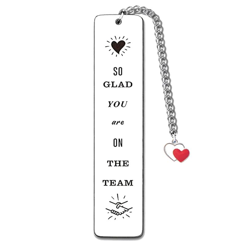 So Glad You are on The Team Bookmark Metal Bookmark Inspirational Gift Book Mark for Book Lovers Fans Stainless Steel Bookmark with Keychain Key Pendant Reader Gifts