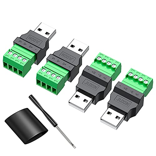 JUXINICE USB 2.0 Type A Male Female Bolt Screw w/Shield Terminal Plug Adapter Connector (4PCS Male)