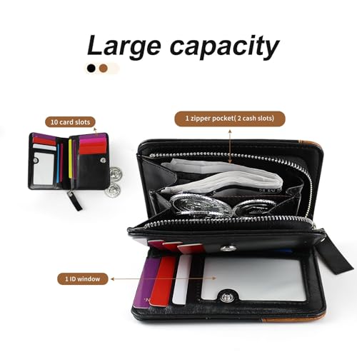 Mens Wallet, Minimalist Bifold Leather Wallet Fashion Multi Card Holder Wallet with Zipper Coin Pocket ID Window (Black)4