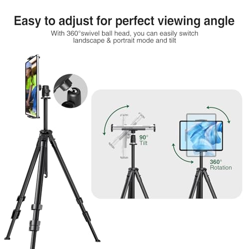 Image of elitehood 63 inch Tripod for Camera and iPad Video Recording, Compact Travel Outdoor iPad Tripod Stand, Load Capacity 8kg /17.6lbs, Compatible with DSLR and 4.7-13 inch Tablet /Phone