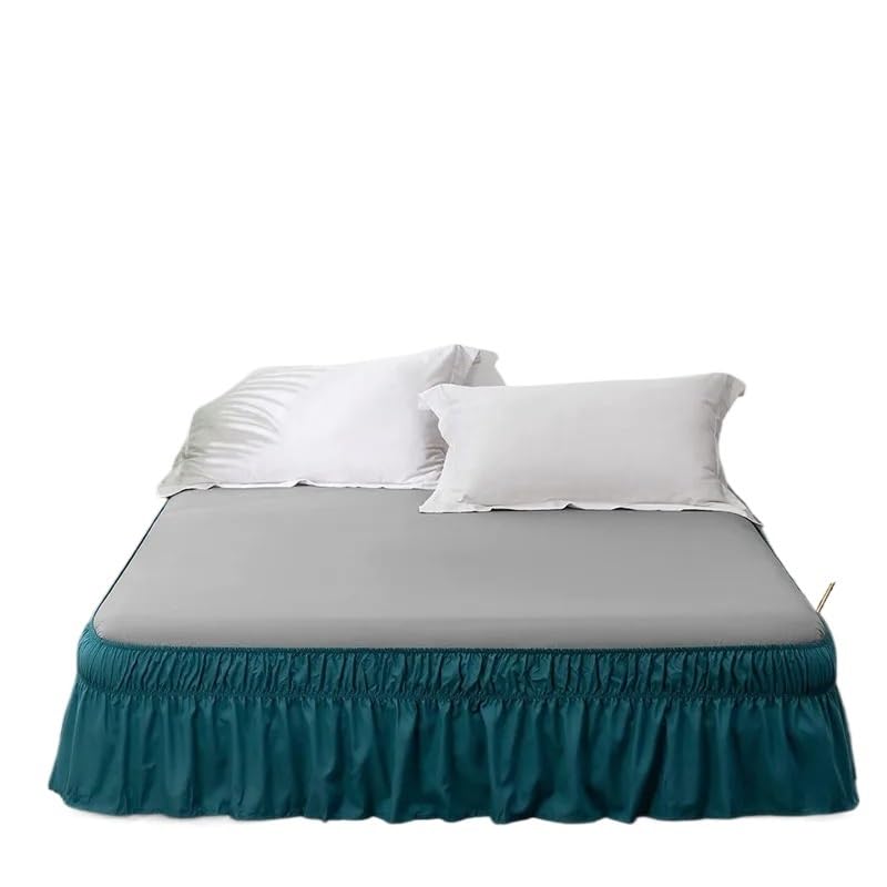 Gonne Per Letto Gonna da letto avvolgente con volant tinta unita con doppio strato di tessuto elastico resistente allo sbiadimento - caduta da 15 pollici(Peacock,140x200x38cm)