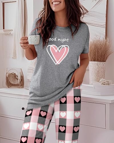 Image of CHICME Womens Pajamas Sets 2 Piece Short Sleeve Lounge Set Printed Loose Pants Pj Sets Loungewear Set