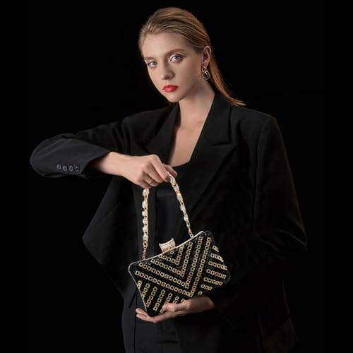 Image of RNIEGA Rhinestone Clutch Purse for Women Sparkly Evening Handbag Bridal Purse Crossbody Shoulder Bag with Detachable Chain