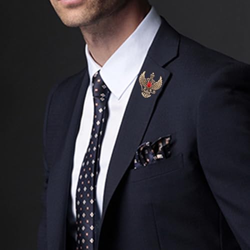 Image of Double Headed Eagle With Winged Stone Detailing Lapel Pin Badge Coat Suit Jacket Wedding Gift Party Shirt Collar Accessories Brooch