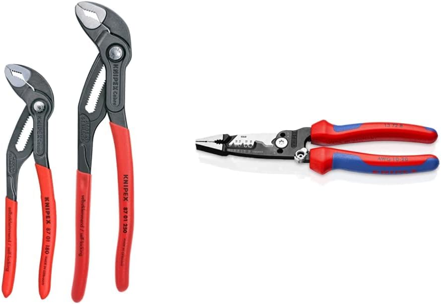 KNIPEX Tools - 2 Piece Cobra Pliers Set (87 01 180 & 87 01 250) (003120V01US) & 72 8 Forged Wire Stripper, 8-Inch