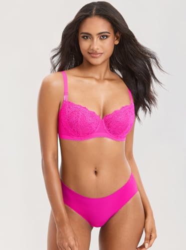 Image of DOBREVA Women's Sexy Lace Push Up Plus Size Bra Sheer Balconette Underwire Unlined