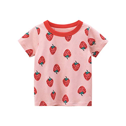 Toddler Baby Girls Short Sleeve T-Shirts Cartoon Strawberry Print Layering Tee Tops Summer Clothes for Kids (Pink,130/5-6 Y,Unisex,Big Kid,US,Age,5 Years,6 Years)