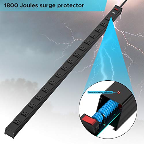 Crst Heavy Duty Surge Protector Power Strip Wide Spaced 16-Outlet 15 Feet Long Extension Cord Power With Circuit Breaker 1800 Joule For Home, Office, Commercial #TOP2