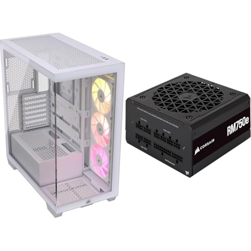 Image of CORSAIR 3500X ARGB Mid-Tower ATX PC Case + CORSAIR RM750e Fully Modular ATX Power Supply - White