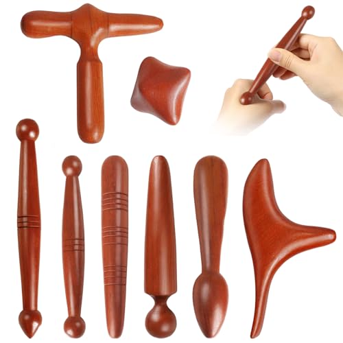 Gykutix 8 Stück Triggerpunkt Massagegerät Set aus Holz Triggerpunkt Drücker Kompakte Massagestab Holz Natürliches für Füße Nacken Schultern Rücken Arme & Beine Ideal für Zuhause und Reise