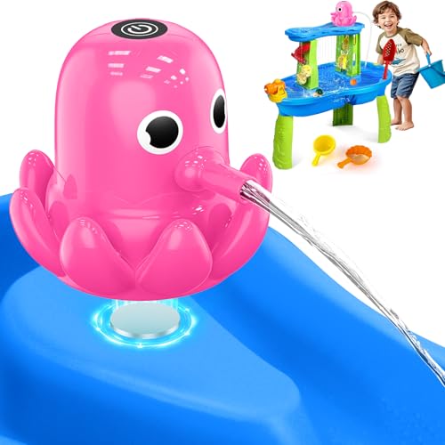 Water Table Pump - Cordless & Rechargeable Water Pump for Water Table with Magnetic Octopus Design, Quick-Install Outdoor Sand/Water Play Toys & Durable Accessories for Toddlers Kids (Pink)