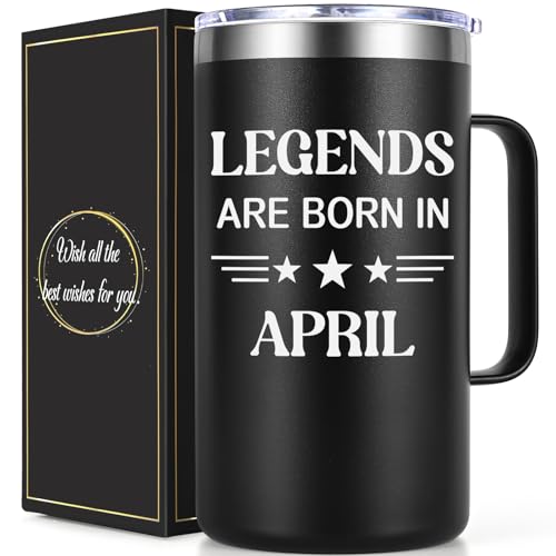 Lifecapido Birthday Gifts for Men, Legends Are Born in the April 20oz Insulated Coffee Mug, Aries Taurus April Birthday Gifts for Men Dad Husband Uncle Boyfriend Son Brother, Black