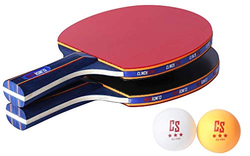 Clinch Star Ping Pong Paddle Table Tennis Racket Professional Set - 3 Star Balls & Organizing Carry Case - Hooks To Table (2 Rackets 2 Ping Pong Balls) #TOP3