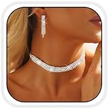 Yean Bridal Choker Necklace Silver Rhinestone Wedding Choker Jewelry Sets Crystal Necklace and Earring Sets for Women (Silver)