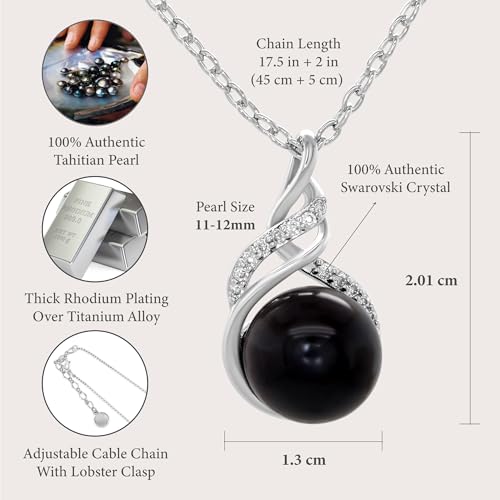 Tryndi Real Tahitian Black Pearl Necklace Gifts for Women - Larger 11-12mm Luxury Pearl Jewelry Gift for Wife - Wedding Anniversary, Christmas, Valentines, Birthday, Mothers Day Presents for Mom, Daughter, Girlfriend, Soulmate Necklace For Women4