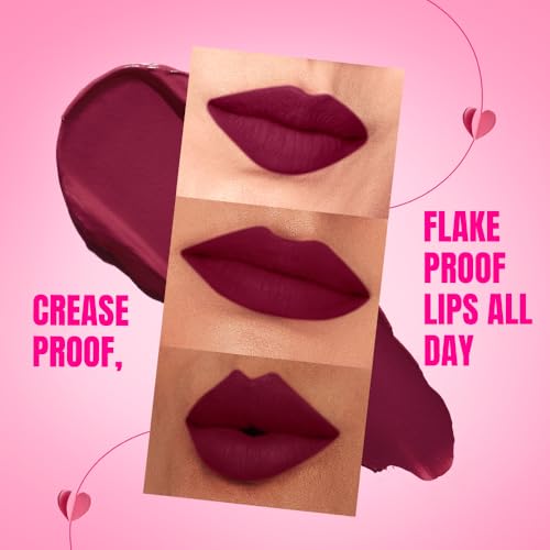 Image of Elle18 Matte Max Liquid Lipstick - Plum Cake, for Smooth Lips, with Hyaluronic Acid & Vitamin E, Blur Matte Finish, Transferproof & Smudgeproof - 6ml