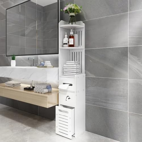 Organizador de Baño Delgado Blanco,Mueble para Baño Organizador,Clóset de Almacenamiento de Baño con Estantes,Gabinete de Almacenamiento Organizador,Almario de Almacenamiento...