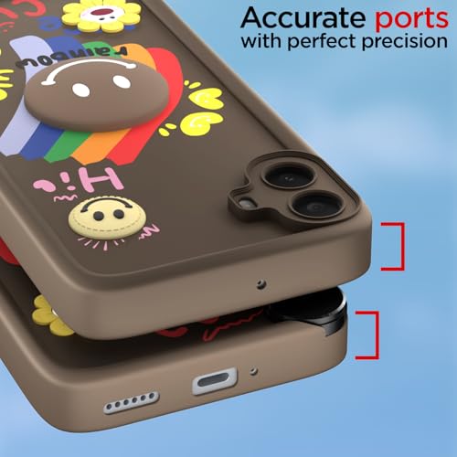 Image of Pikkme Back Cover for CMF by Nothing Phone 1 | Soft Silicone| Cute Rainbow Smile & 3D Cartoon Flower Design | Shockproof Raised Camera Protection Bumper Case (Brown)