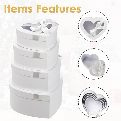 4 boîtes cadeaux blanches à couvercle transparent en cœur Oairse - 3