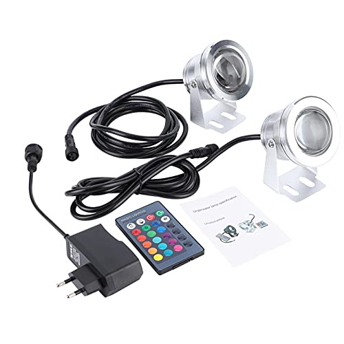 Faretto a LED con Luce Subacquea da 10 W, 2 Pezzi Lampada Subacquea IP68 Faretto con Luce Subacquea a LED RGB Impermeabile con Telecomando Cavo da 2 M per Acquario con Acquario(Silver)