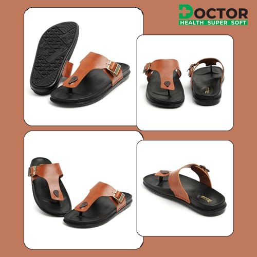 Image of DOCTOR HEALTH SUPER SOFT Men's Stylish Cushioned Slippers | Breathable, Skid Resistant, Adjustable Strap | PU Double Density Anti-Slip Casual Footwear for Everyday Comfort