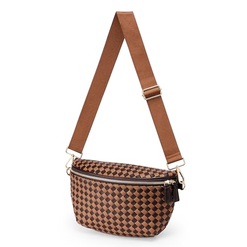 Image of KALIDI Woven Crossbody Bag for Women Travel Vegan Leather Checkered Bum Bag | Fanny Packs for Woman Trendy Cross Body Sling Purse for Casual Everyday Daily Errands Shopping Trip Festival