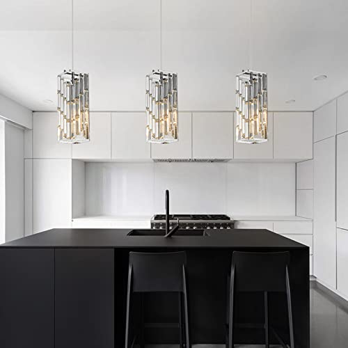 Image of Chrome Pendant Lighting Modern Pendant Light, Mini Crystal Chandeliers,Adjustable Pendant Light Fixture for Kitchen Island Dinning Room Bedroom (3 Pack)