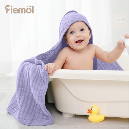 Image of Baby Bath Towels, 100% Muslin Cotton Hooded Baby Towels for Newborn, 2 Pack Baby Towels with Hood for Infant Toddler and Kids, Large 32x32Inch, Soft and Absorbent