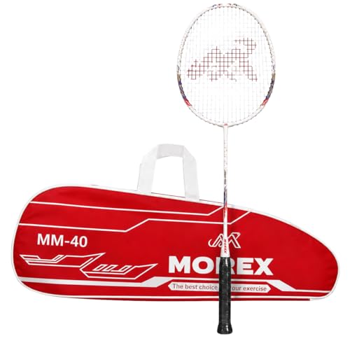 Image of Morex Carbon Graphite Badminton Racket with Full Cover Bag | Durable Carbon Shaft & Curve Frame for Better Sweet Spot & Smash Power | Ideal for Beginners & Advanced Players (Black)
