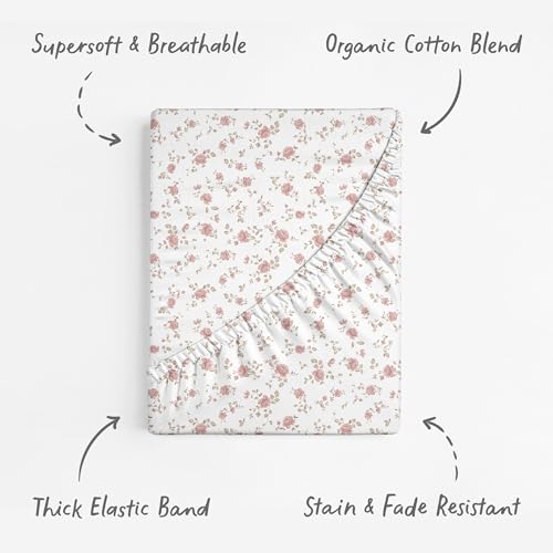 Image of Baby Bassinet Sheets Girl (Juliette) 2-Pack - Fitted Bedside Bassinet Sheets - Buttery Soft Cotton Blend for Standard Bassinet Mattress Pad - Compatible with Halo Bassinest
