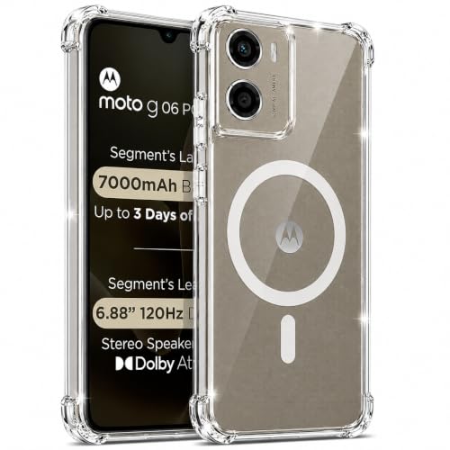 Image of Transparent Back Cover for Motorola G06 Power 5G / Moto 06 5G Clear Back Cover Shockproof Side TPU Bumper & Back Pc Protective Magnetic Support Cover Case (Motorola G06 Power 5G)