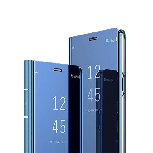 MRSTER Funda Compatible con LG Q60 Carcasa Espejo Mirror Flip Caso Clear View Standing Cover Mirror PC + PU Cover Protectora Cubierta para LG Q60 / LG K50. Flip Mirror: Blue Cover