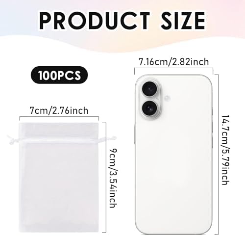 Quelcc 100 Stück 7x9 cm Organza Säckchen mit Kordelzug - Hochwertig Transparent