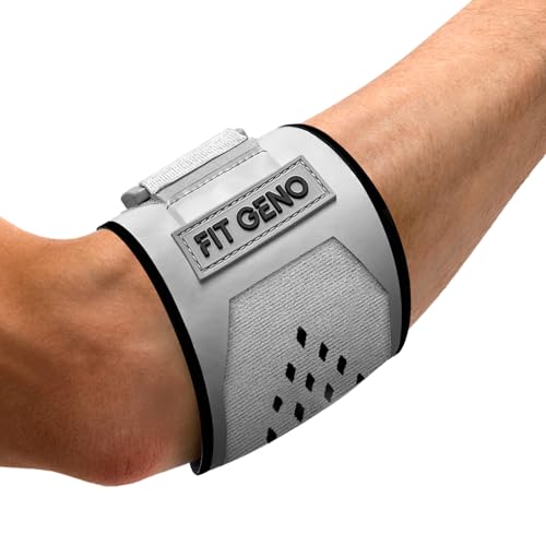 Fit Geno Elbow Brace for Tennis & Golfer's Elbow: Forearm 10''-15.5'', 1 Pack, Gray